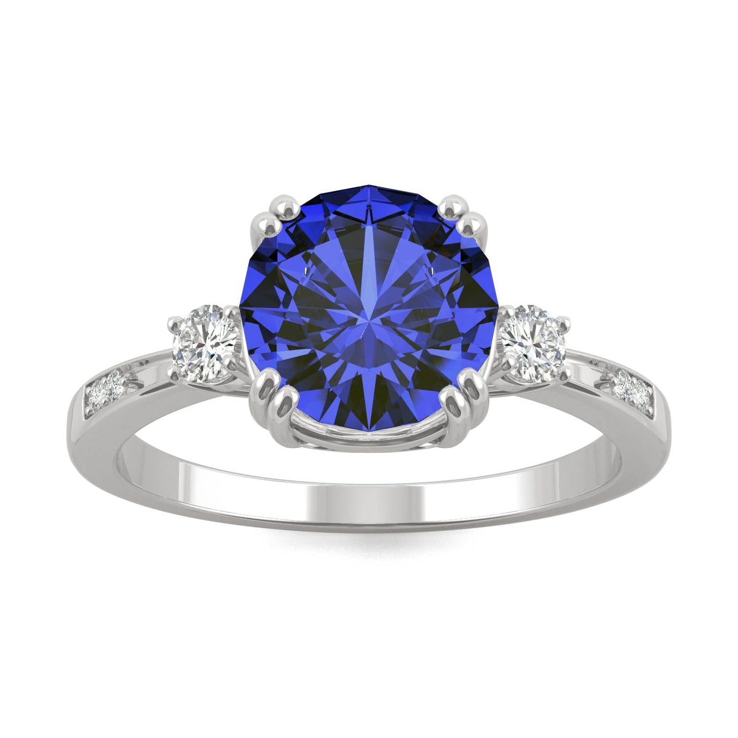 2.84 CTW DEW Round Created Sapphire Ring in 14K White Gold
