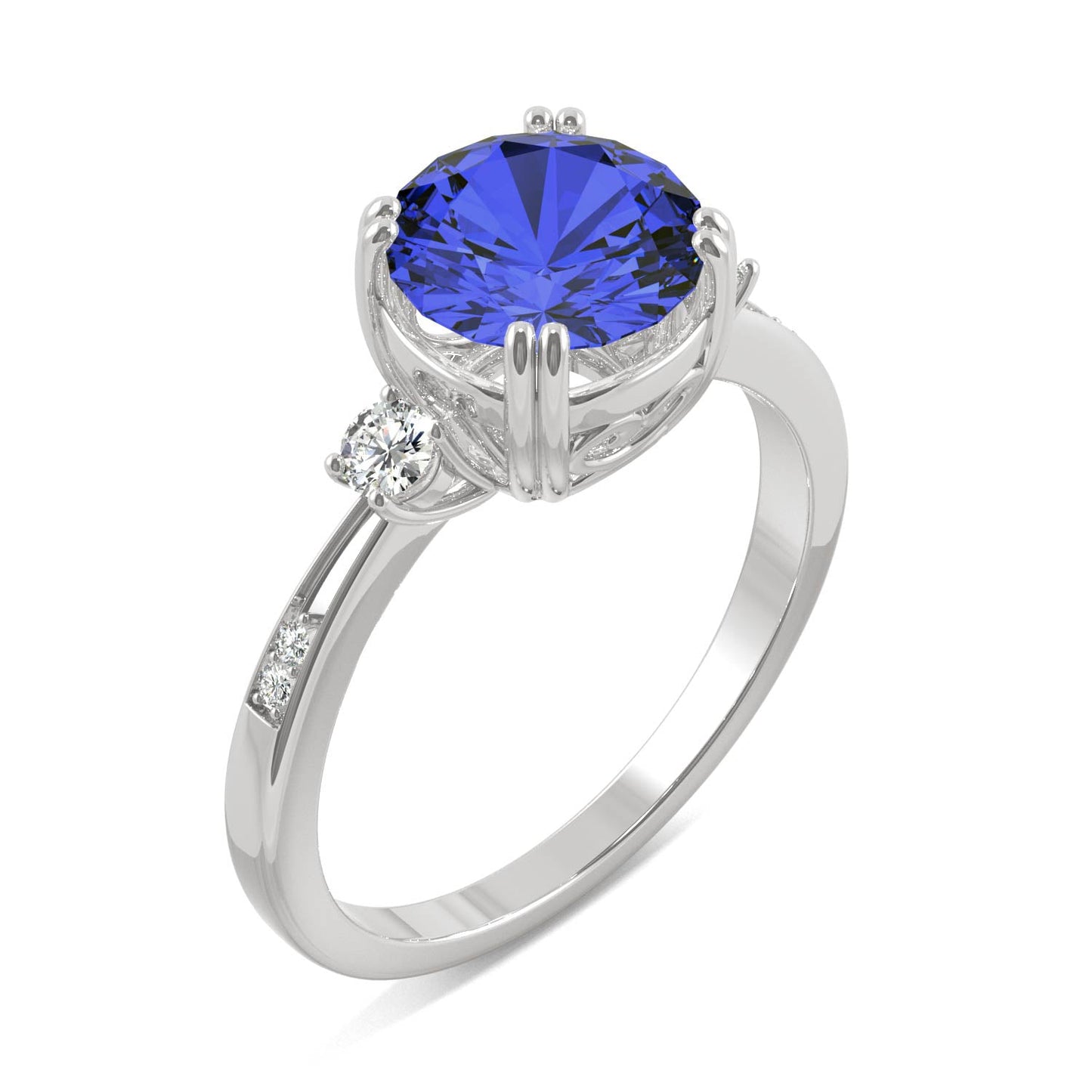 2.84 CTW DEW Round Created Sapphire Ring in 14K White Gold