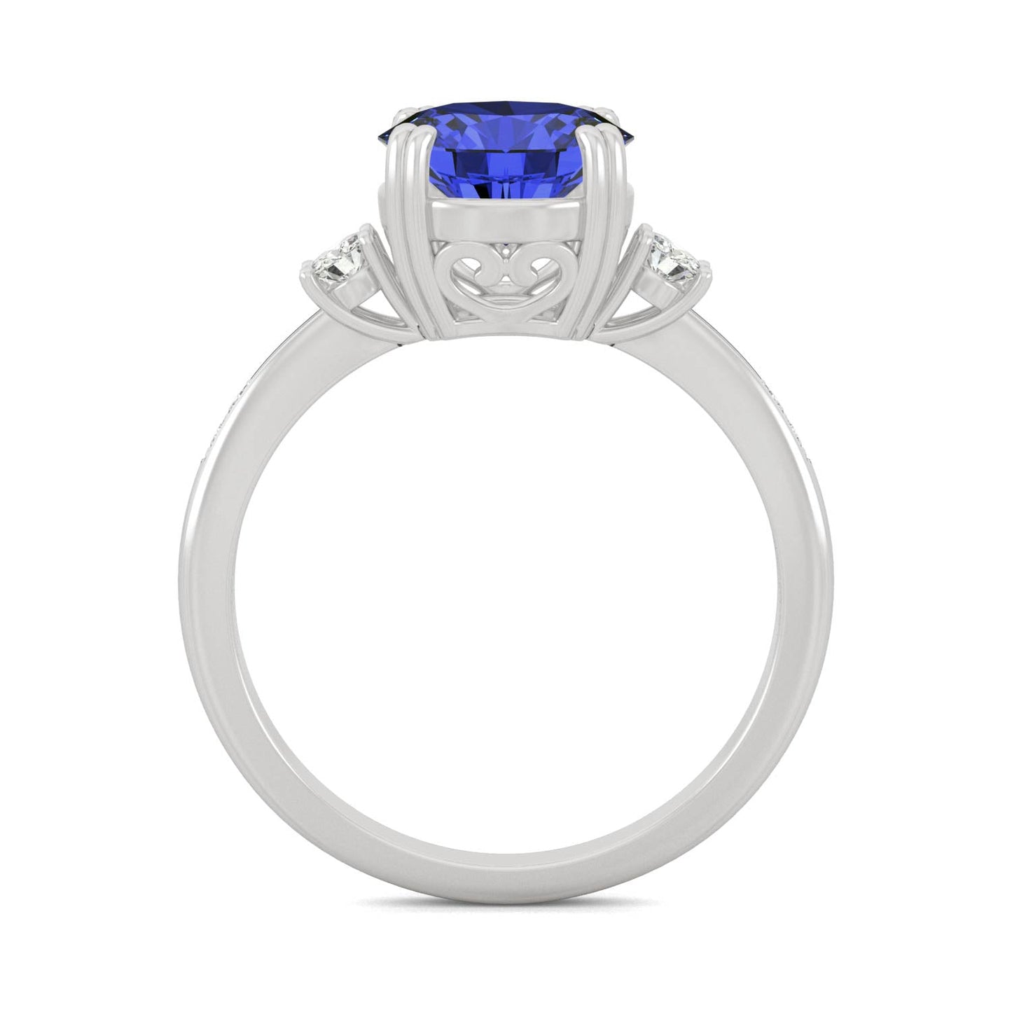 2.84 CTW DEW Round Created Sapphire Ring in 14K White Gold
