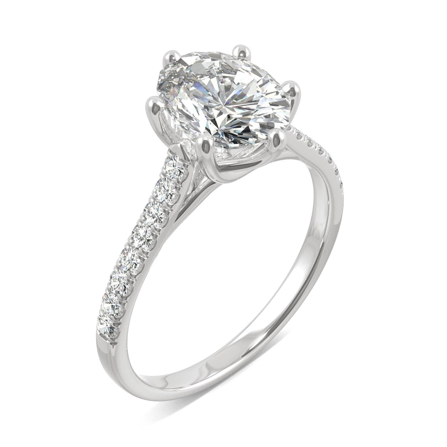 2.34 CTW DEW Oval Moissanite Engagement Ring in 14K White Gold