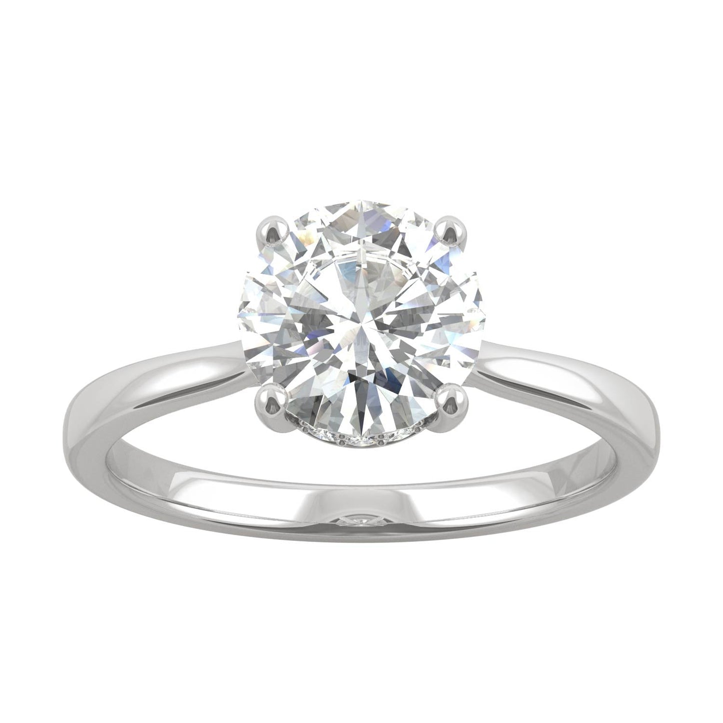 1.58 CTW DEW Round Moissanite Hidden Halo Engagement Ring in 14K White Gold