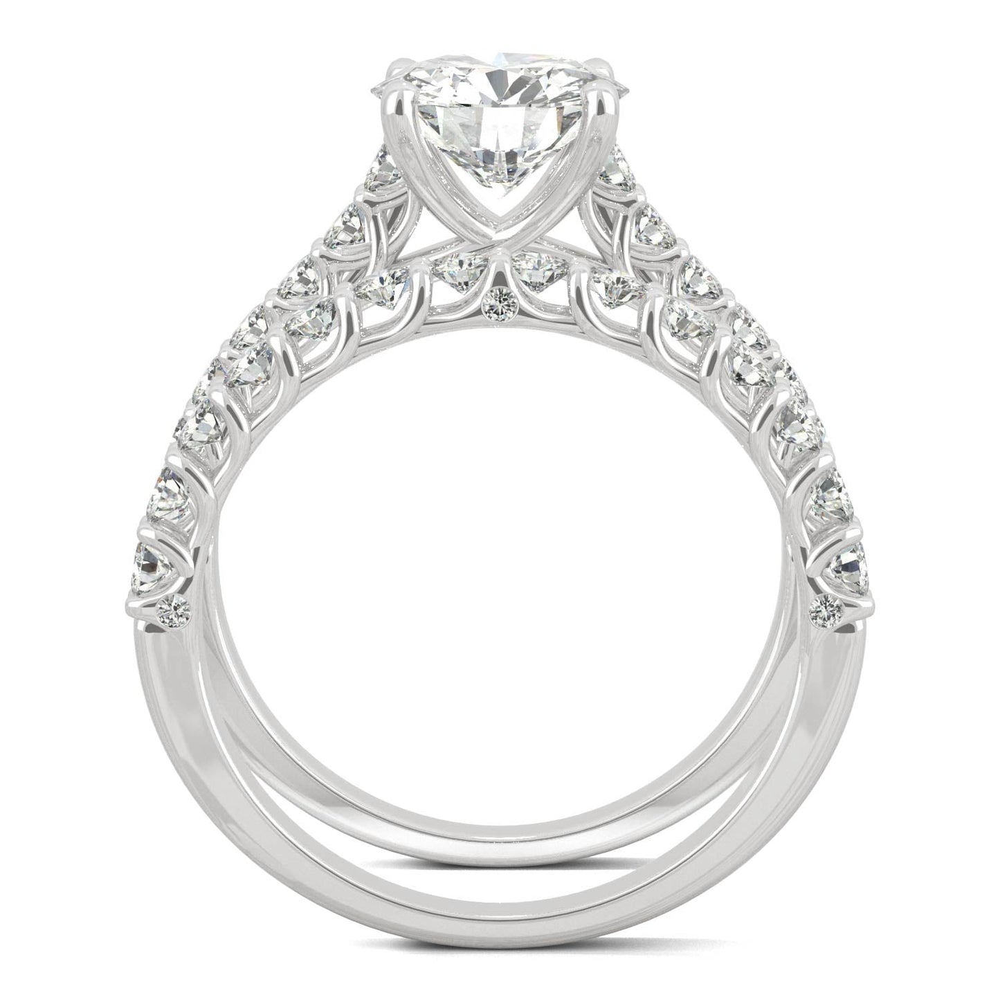2.37 CTW DEW Round Moissanite Cathedral Bridal Set in 14K White Gold