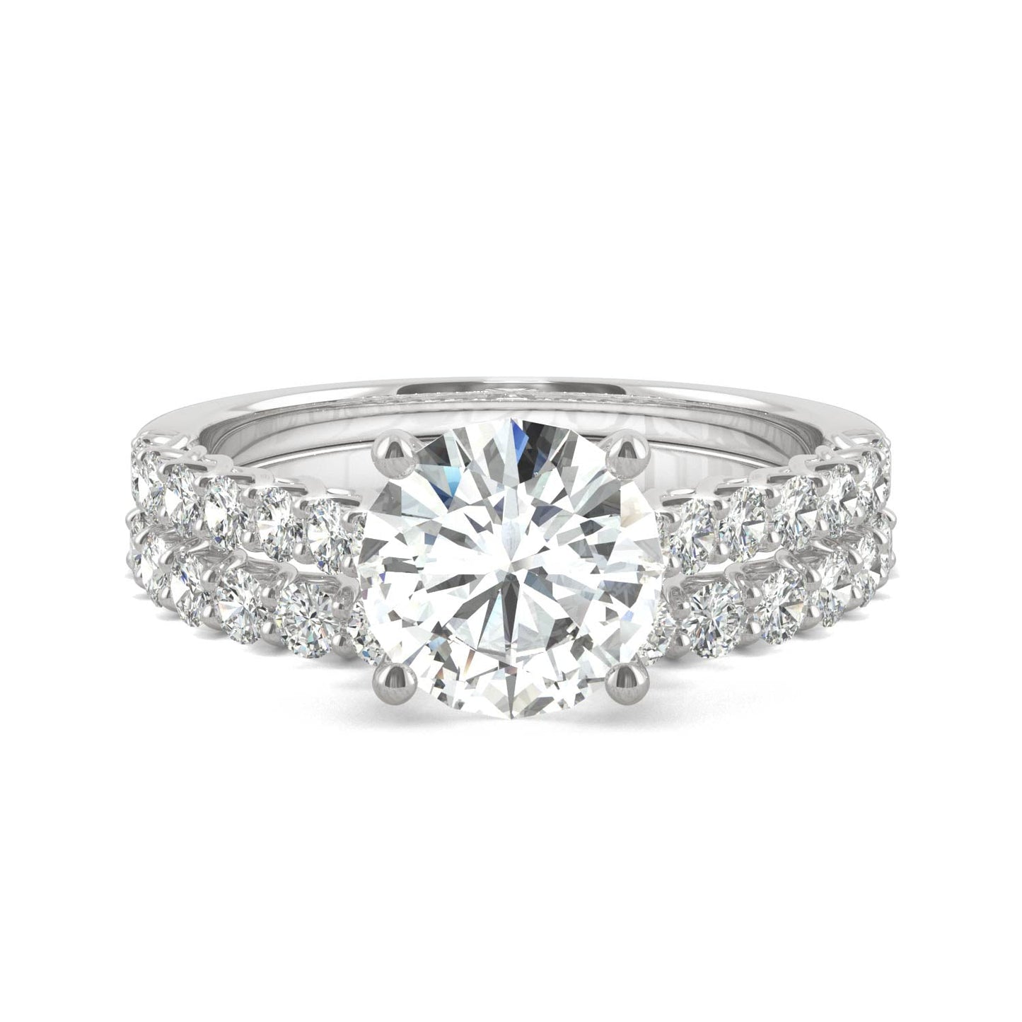 2.37 CTW DEW Round Moissanite Cathedral Bridal Set in 14K White Gold