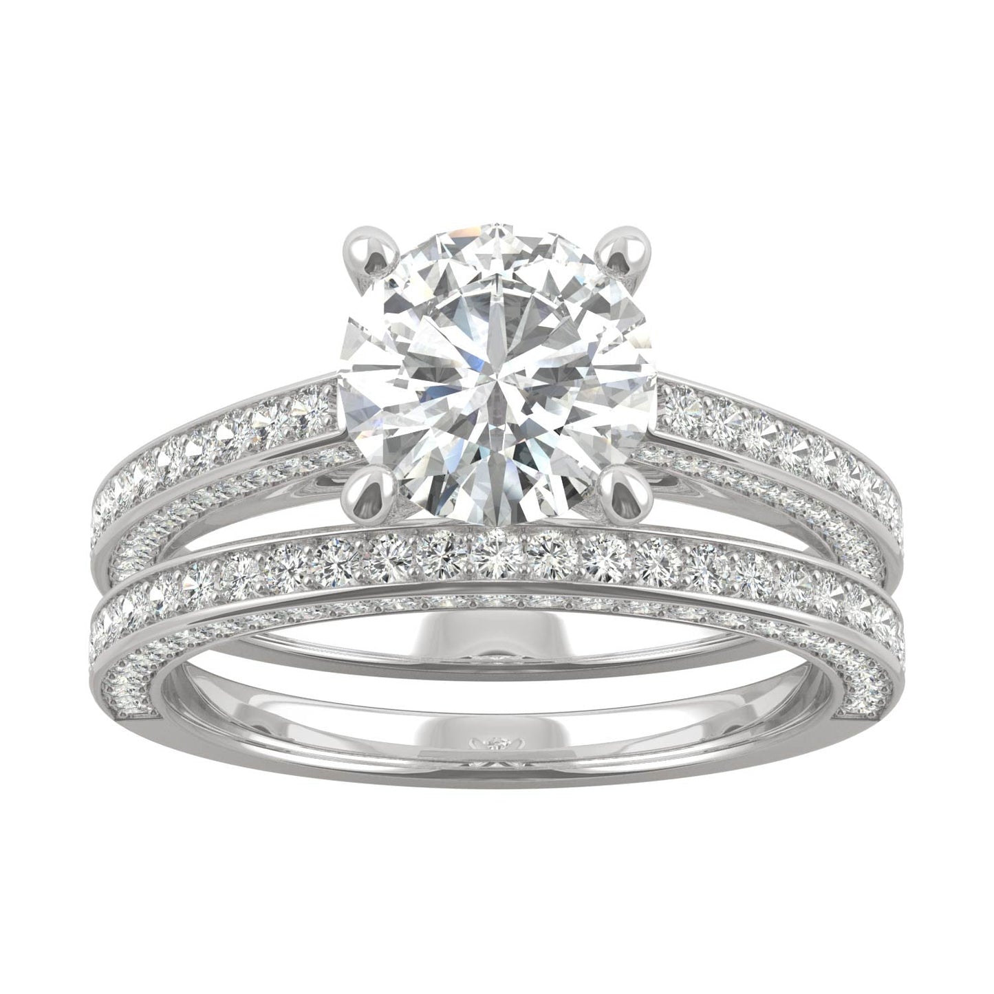 2.71 CTW DEW Round Moissanite Side-Stone Bridal Set in 14K White Gold