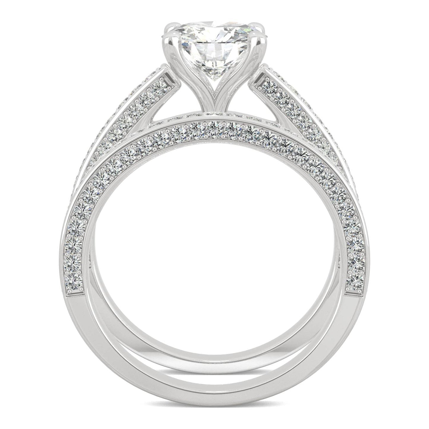 2.71 CTW DEW Round Moissanite Side-Stone Bridal Set in 14K White Gold