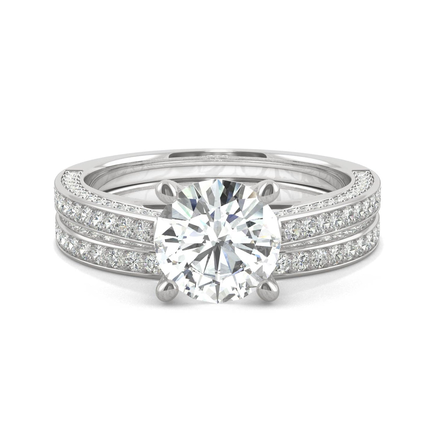 2.71 CTW DEW Round Moissanite Side-Stone Bridal Set in 14K White Gold