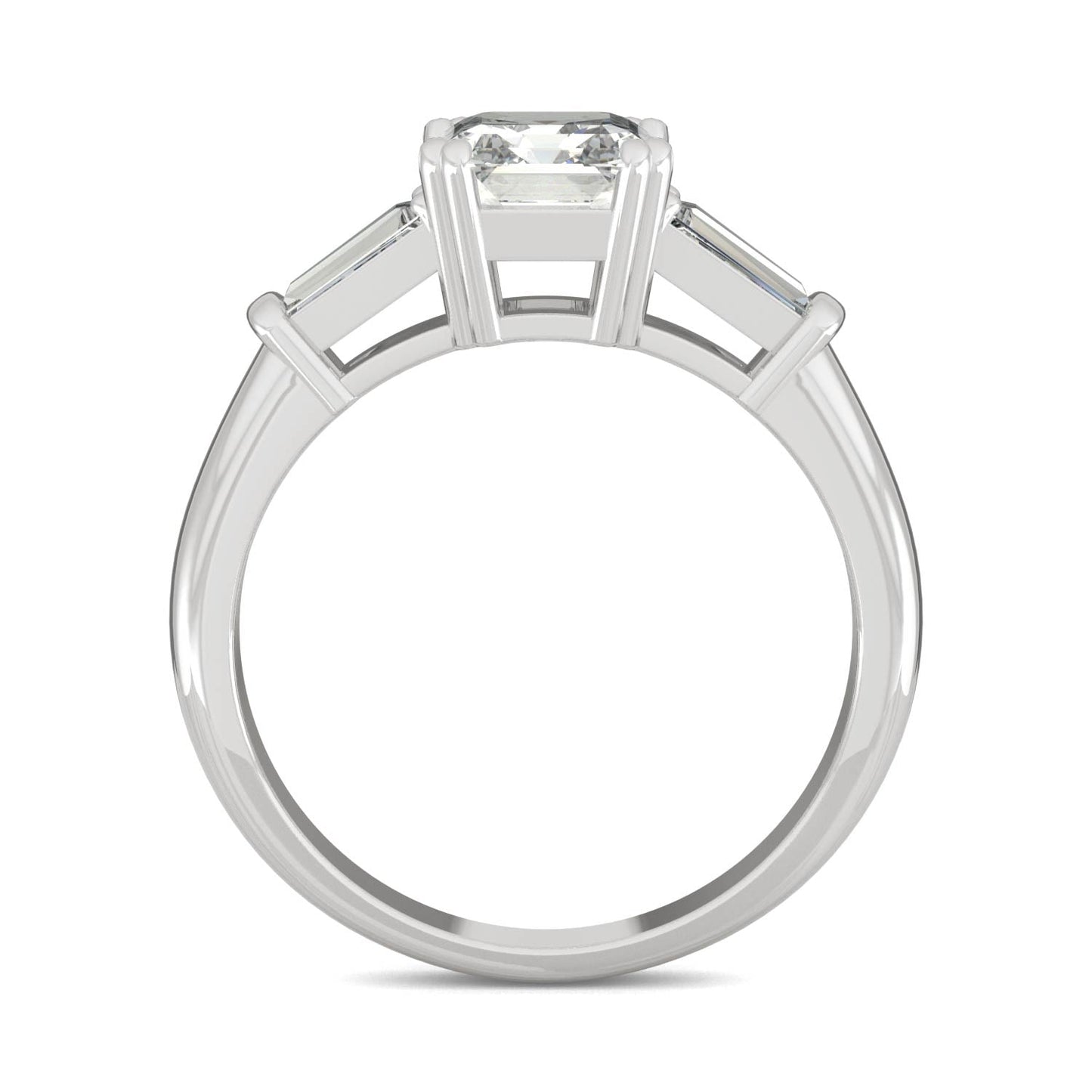 1.67 CTW DEW Asscher Moissanite Three-Stone Engagement Ring in 14K White Gold