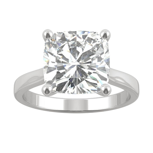 4.20 CTW DEW Cushion Moissanite Solitaire Engagement Ring in 14K White Gold