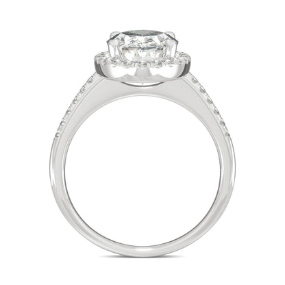 4.75 CTW DEW Elongated Oval Moissanite Halo Ring in 14K White Gold