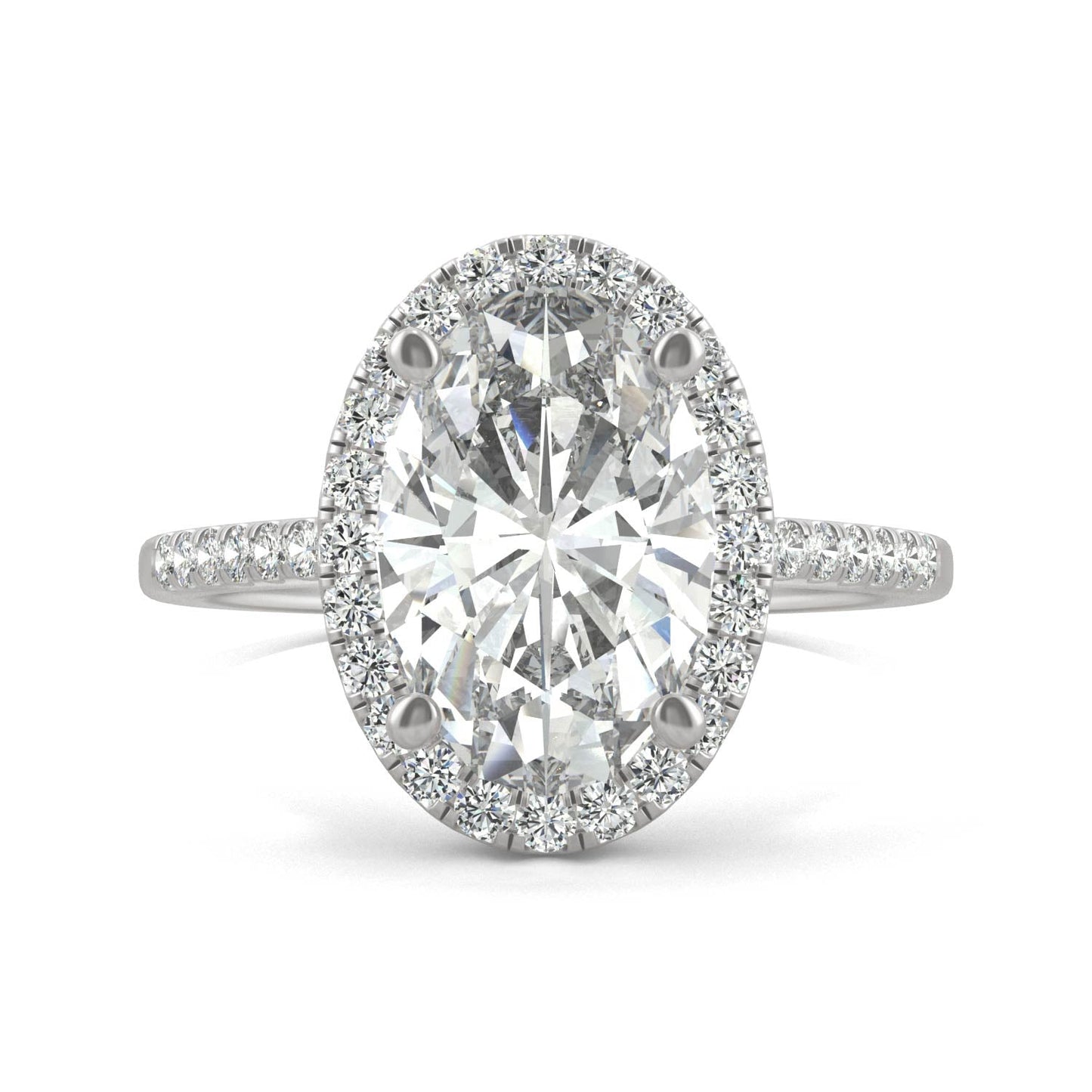 4.75 CTW DEW Elongated Oval Moissanite Halo Ring in 14K White Gold