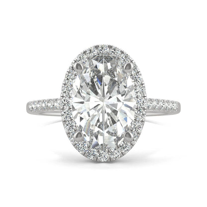 4.75 CTW DEW Elongated Oval Moissanite Halo Ring in 14K White Gold