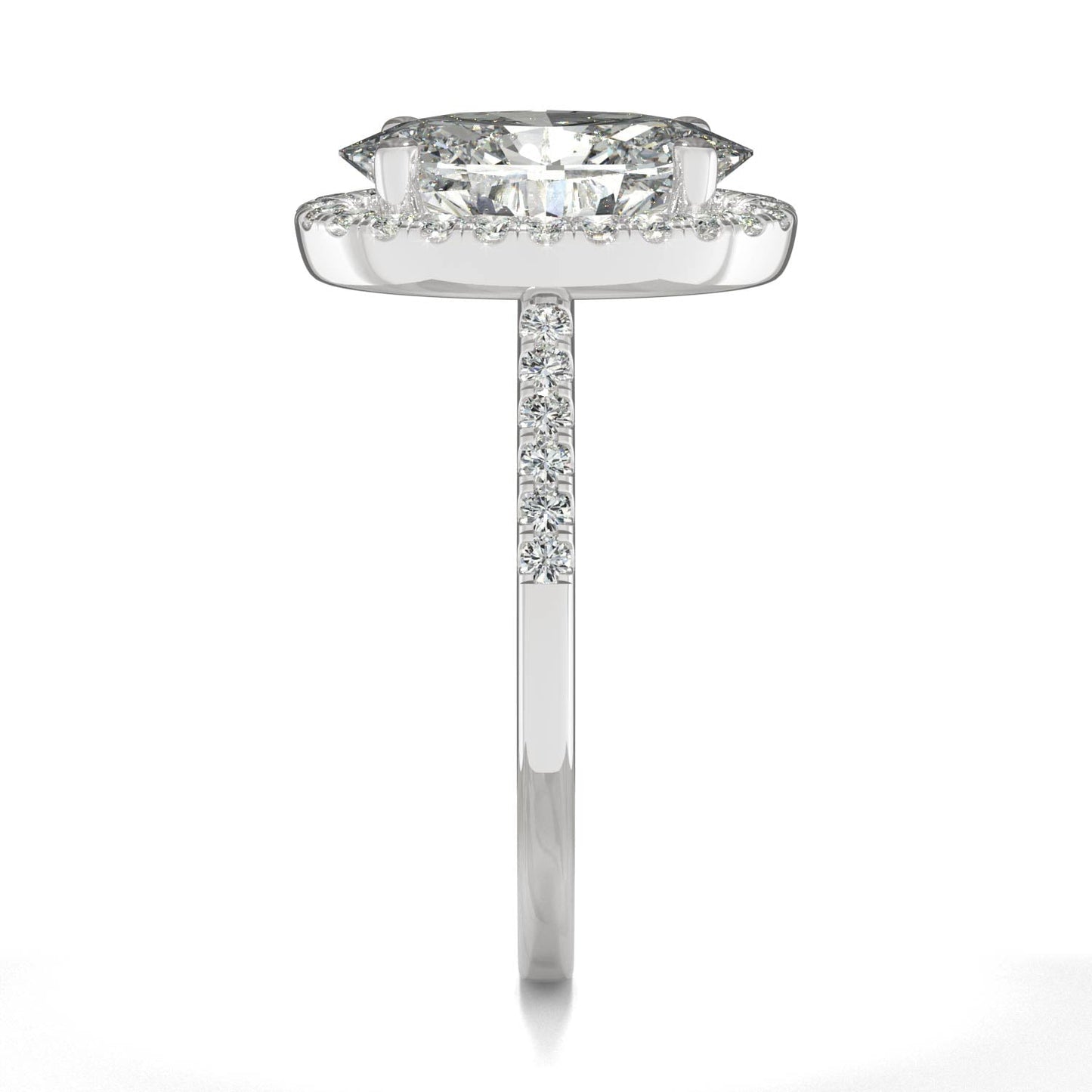 4.75 CTW DEW Elongated Oval Moissanite Halo Ring in 14K White Gold