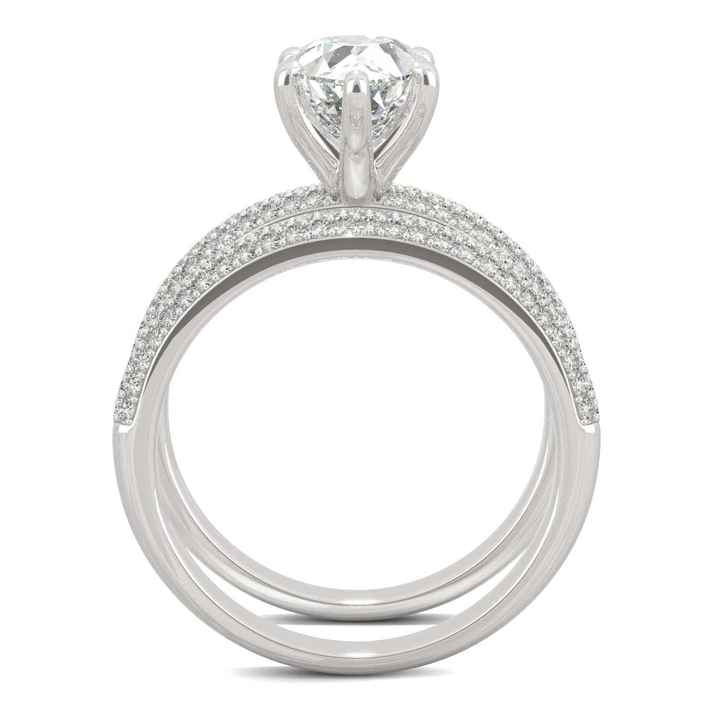 2.54 CTW DEW Pear Side-Stone Pavé Moissanite Bridal Set in 14K White Gold