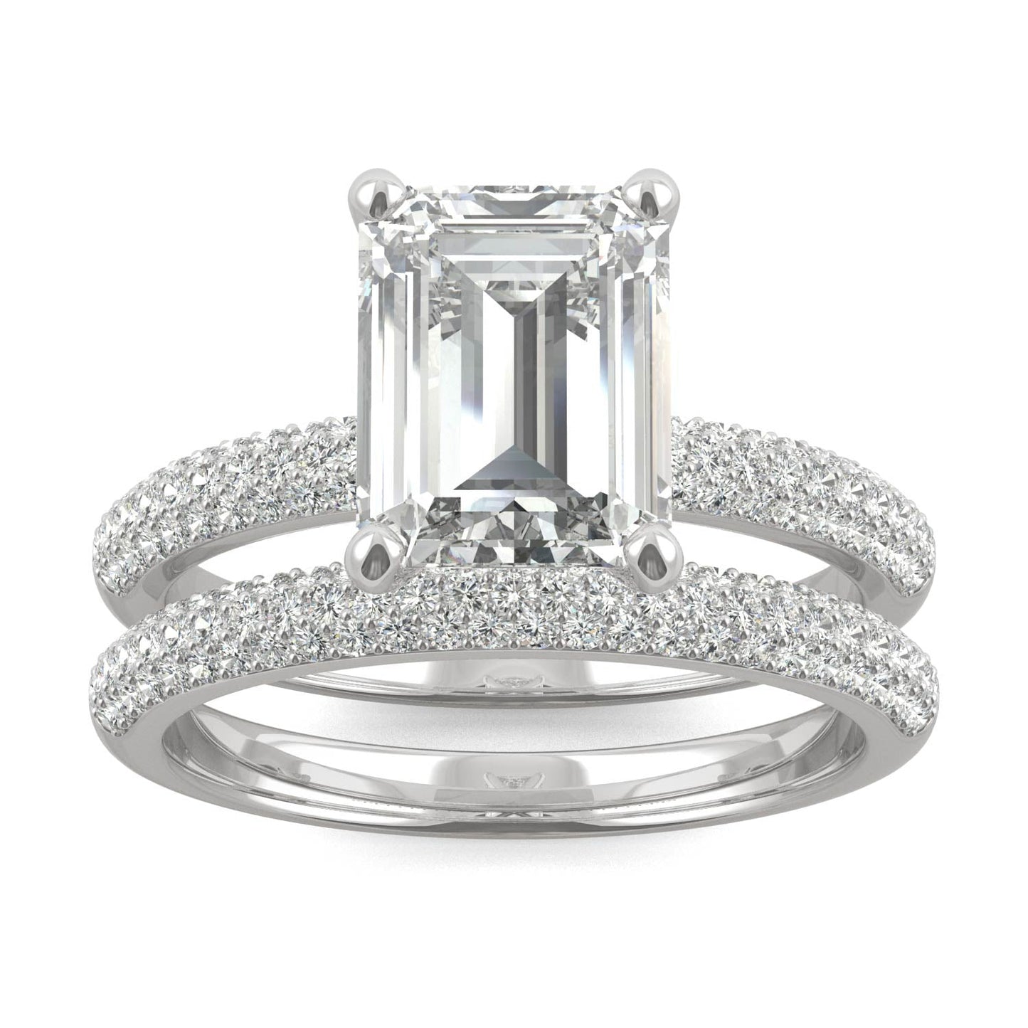 2.96 CTW DEW Emerald Moissanite Pavé Bridal Set in 14K White Gold