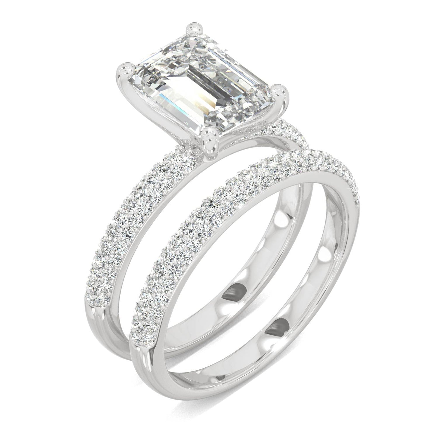 2.96 CTW DEW Emerald Moissanite Pavé Bridal Set in 14K White Gold