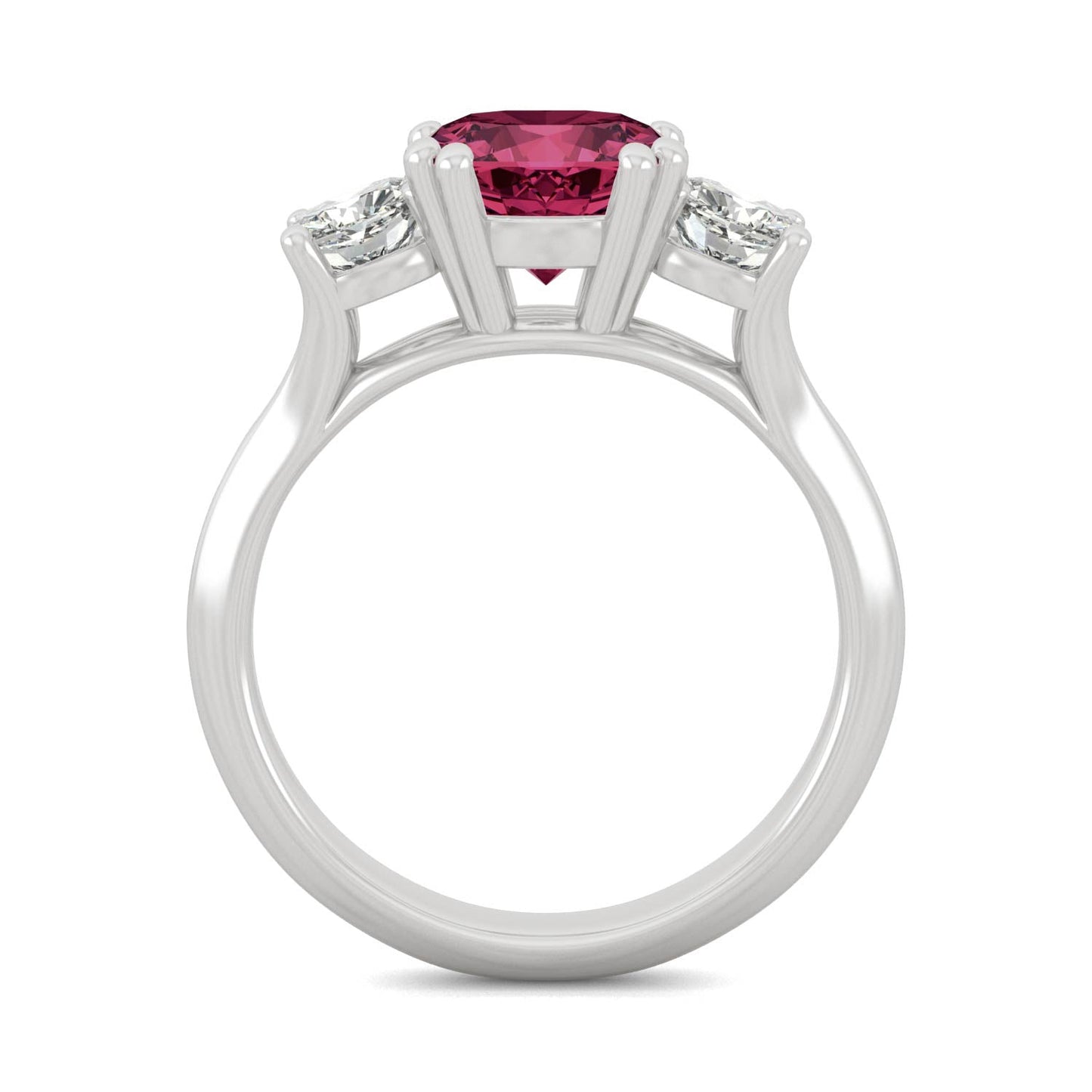 1.00 CTW DEW Cushion Created Ruby Three-Stone Ring in 14K White Gold