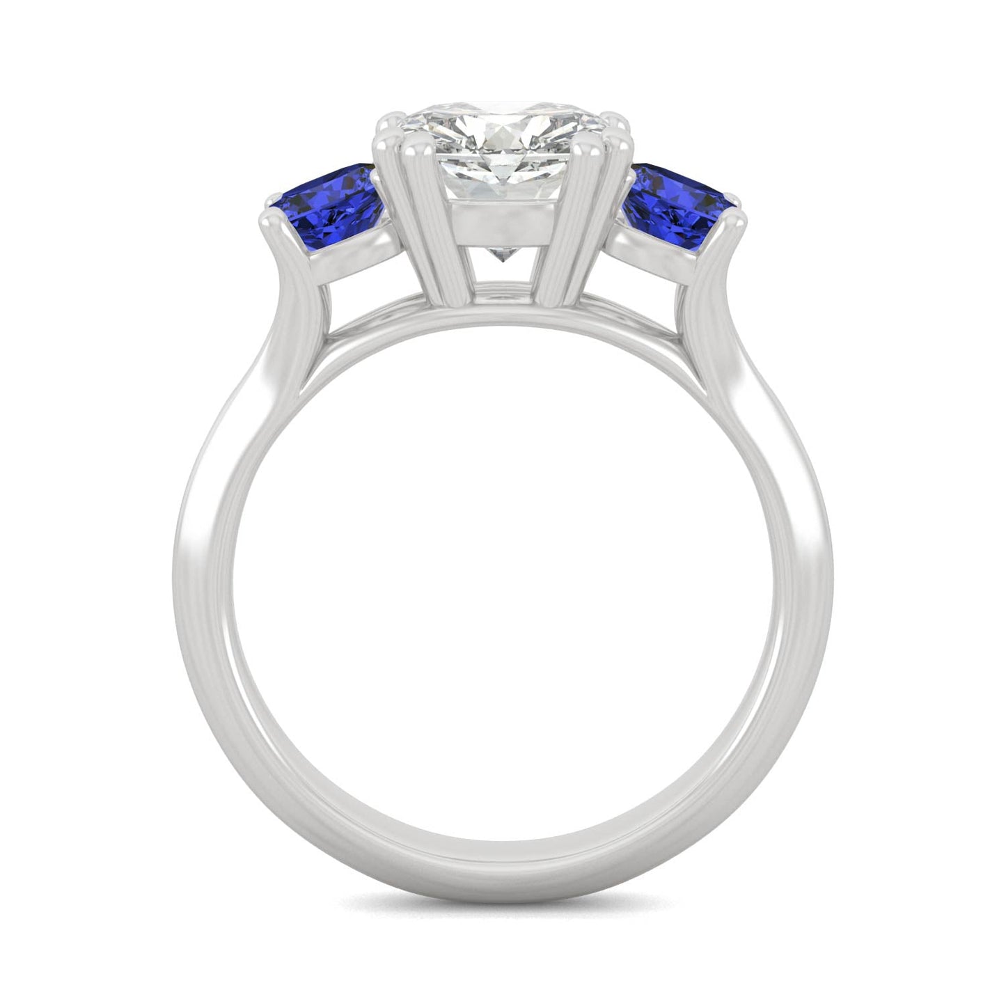3.40 CTW DEW Cushion Moissanite and Created Sapphire Ring in 14K White Gold