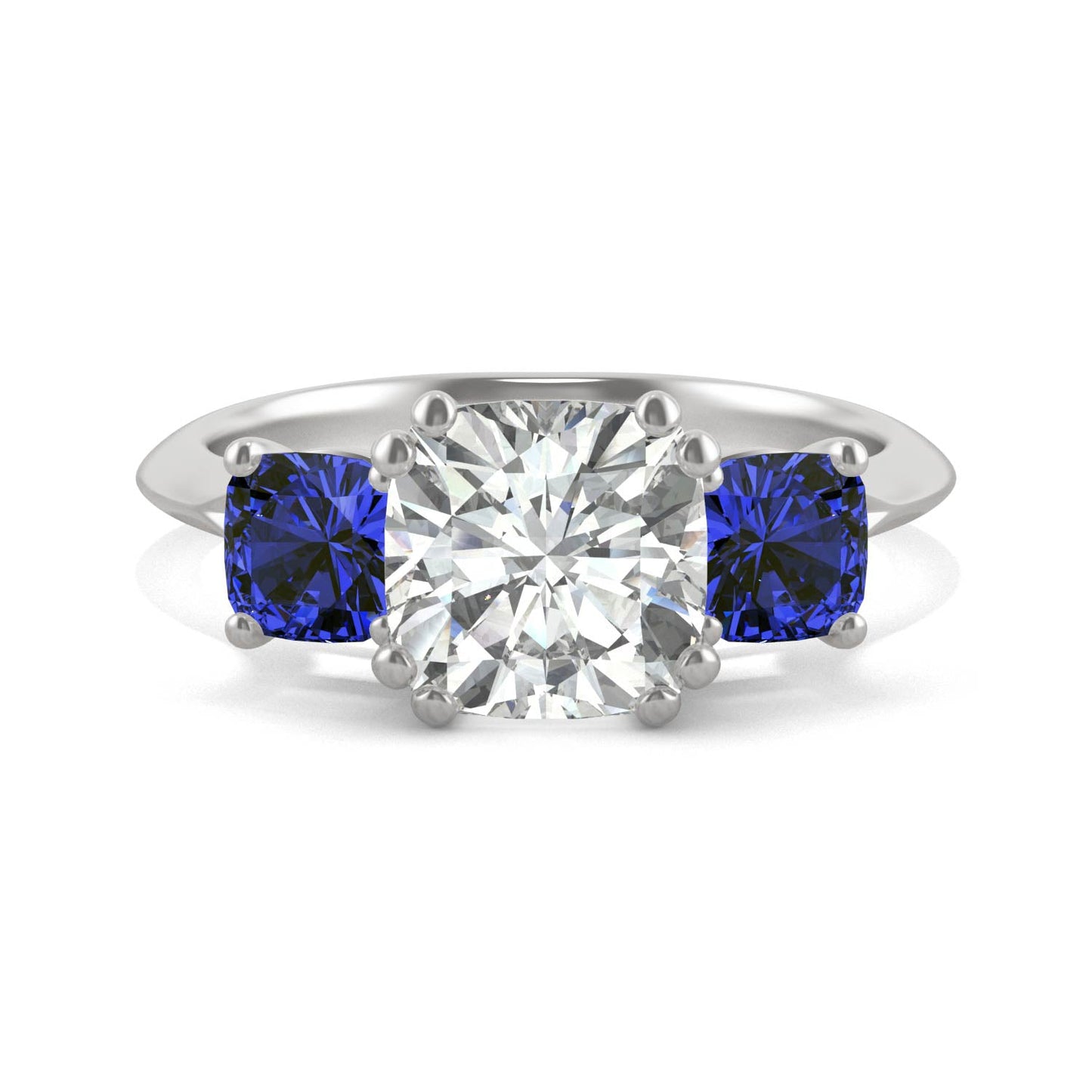 3.40 CTW DEW Cushion Moissanite and Created Sapphire Ring in 14K White Gold