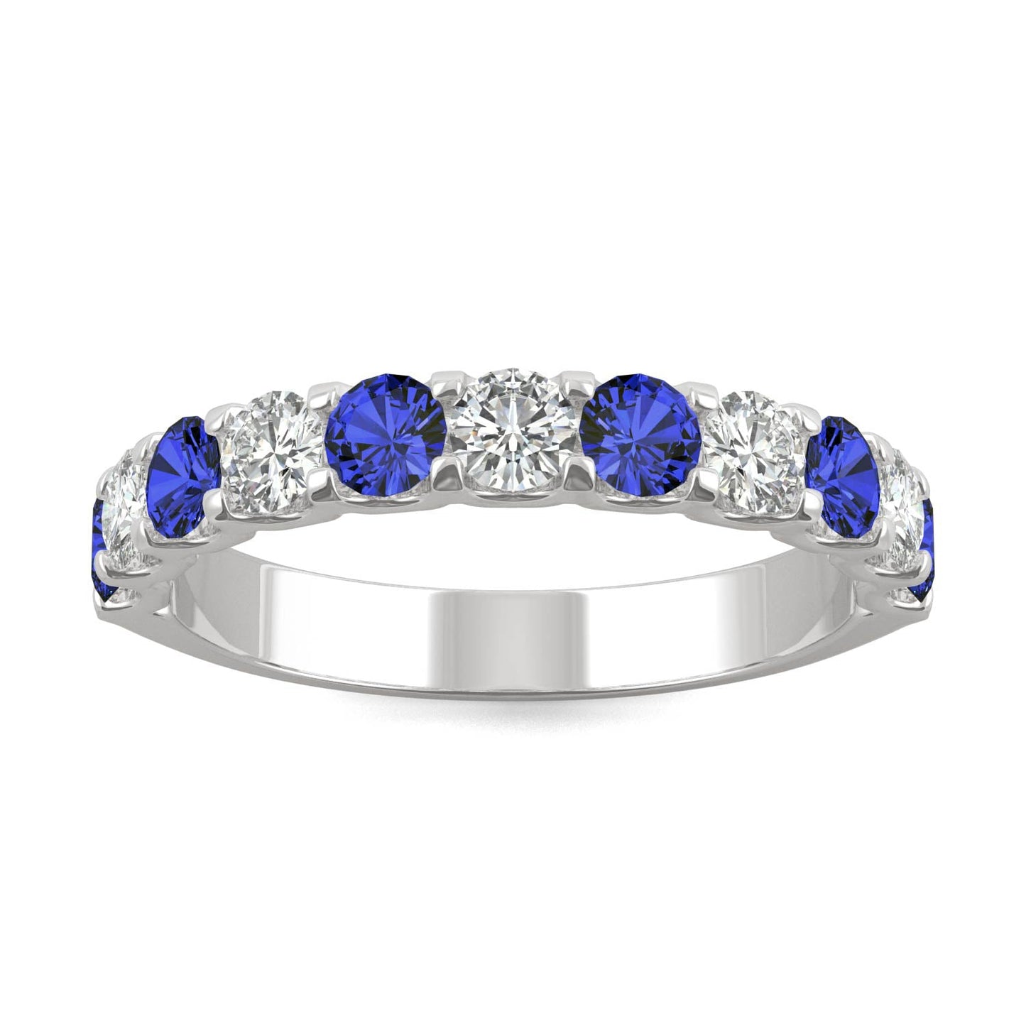 1.58 CTW DEW Round Moissanite and Created Sapphire Band in 14K White Gold
