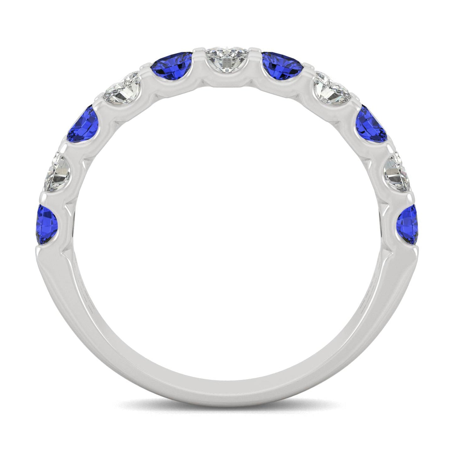 1.58 CTW DEW Round Moissanite and Created Sapphire Band in 14K White Gold