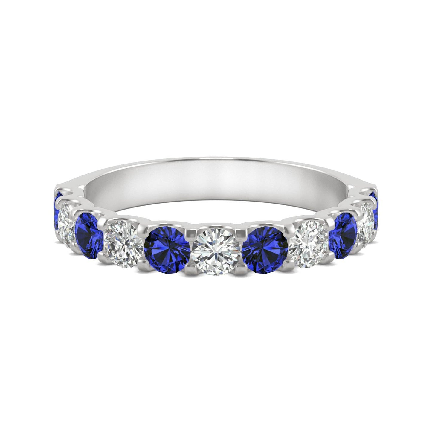 1.58 CTW DEW Round Moissanite and Created Sapphire Band in 14K White Gold