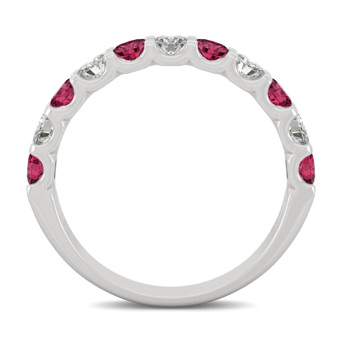 1.58 CTW DEW Round Moissanite and Created Ruby Band in 14K White Gold