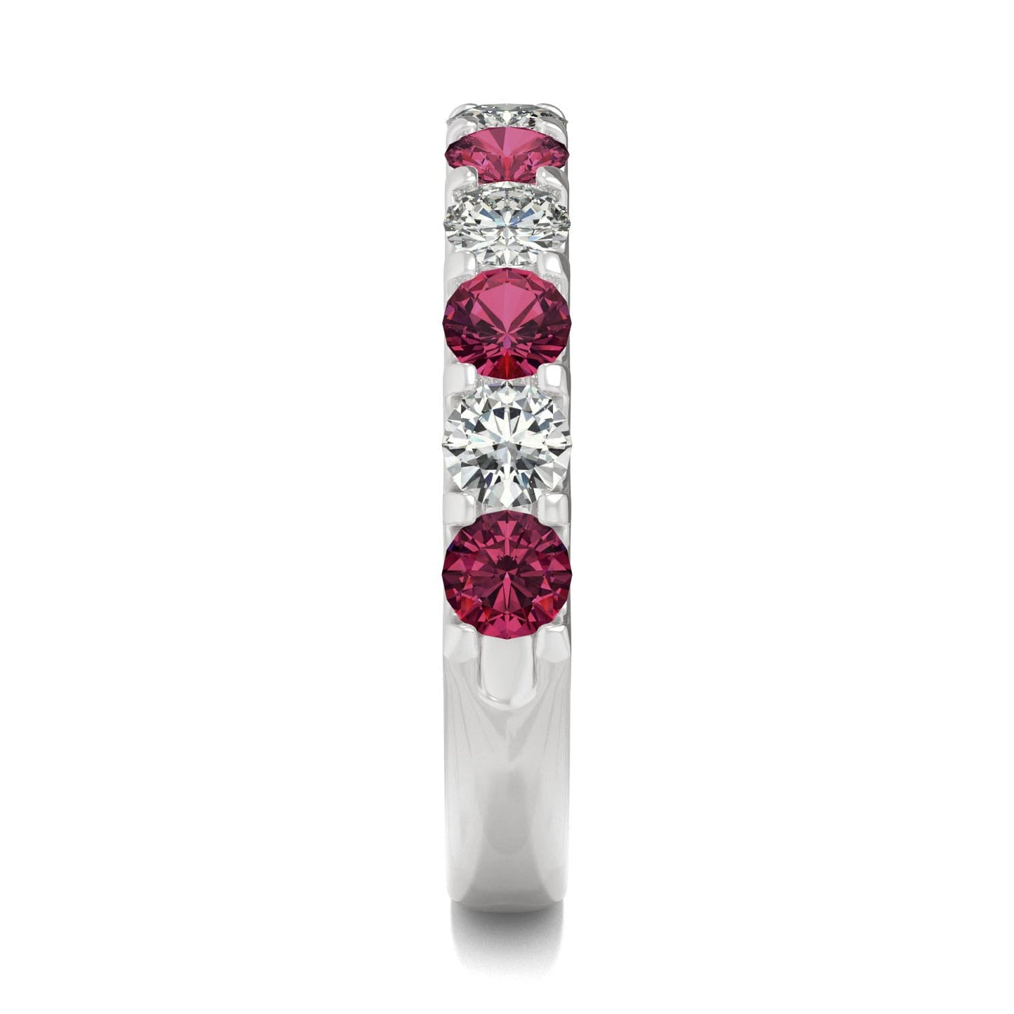 1.58 CTW DEW Round Moissanite and Created Ruby Band in 14K White Gold