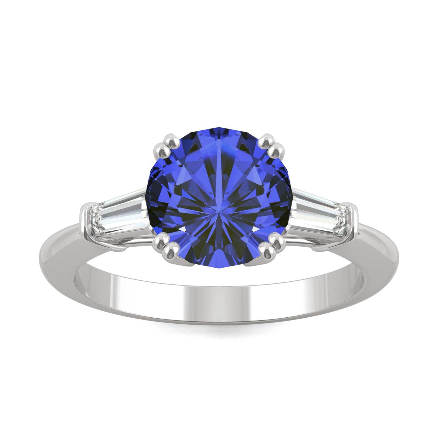 3.07 CTW DEW Round Created Sapphire Three-Stone Ring in 14K White Gold