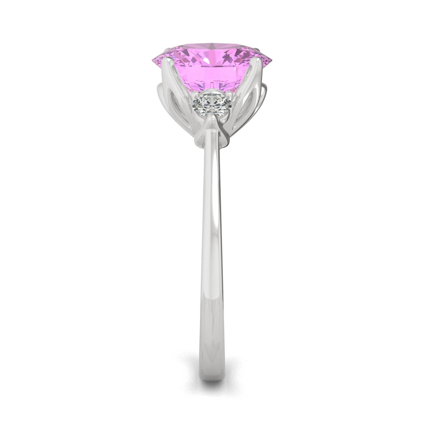 3.55 CTW DEW Round Pink Sapphire Engagement Ring in 14K White Gold