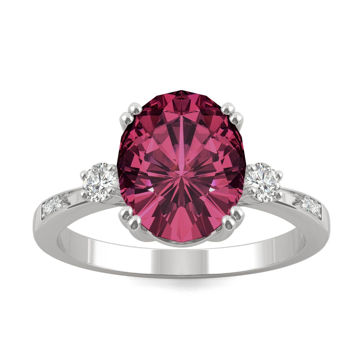 3.64 CTW DEW Oval Created Ruby Ring in 14K White Gold