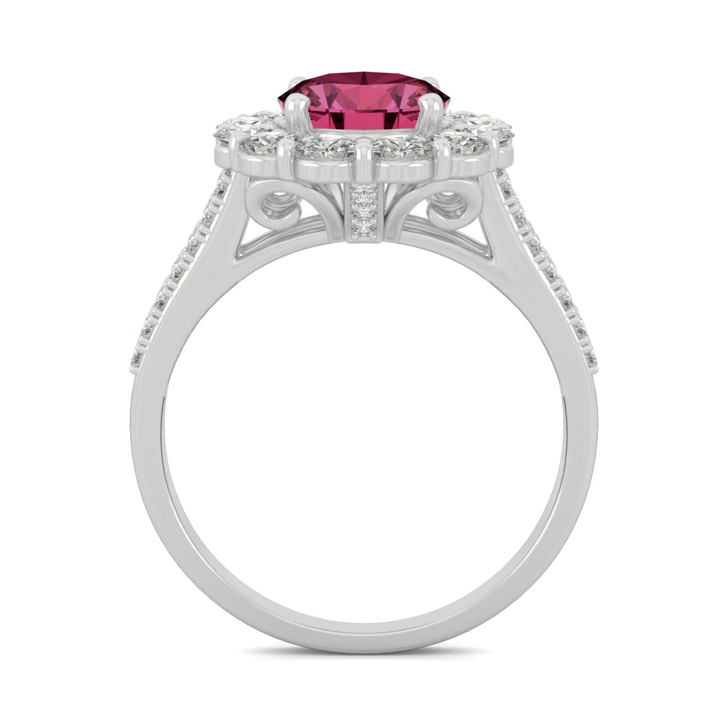 3.24 CTW DEW Oval Ruby Halo Ring in 14K White Gold