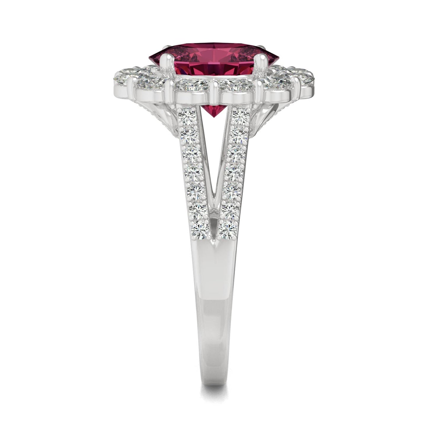 3.24 CTW DEW Oval Ruby Halo Ring in 14K White Gold