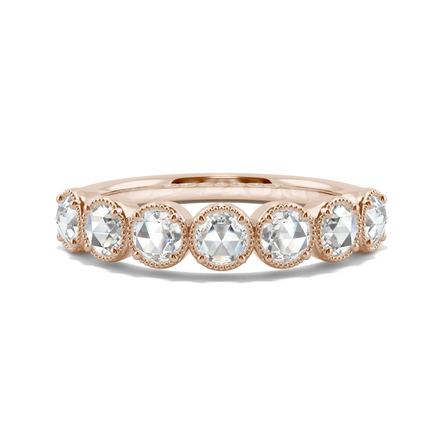 0.42 CTW DEW Rose-Cut Moissanite Seven-Stone Band in 14K Rose Gold