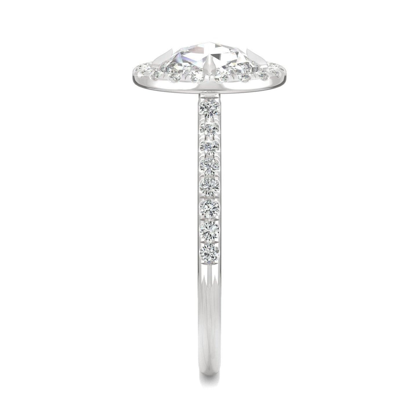 1.56 CTW DEW Round Rose-Cut Moissanite Halo Ring in 14K White Gold