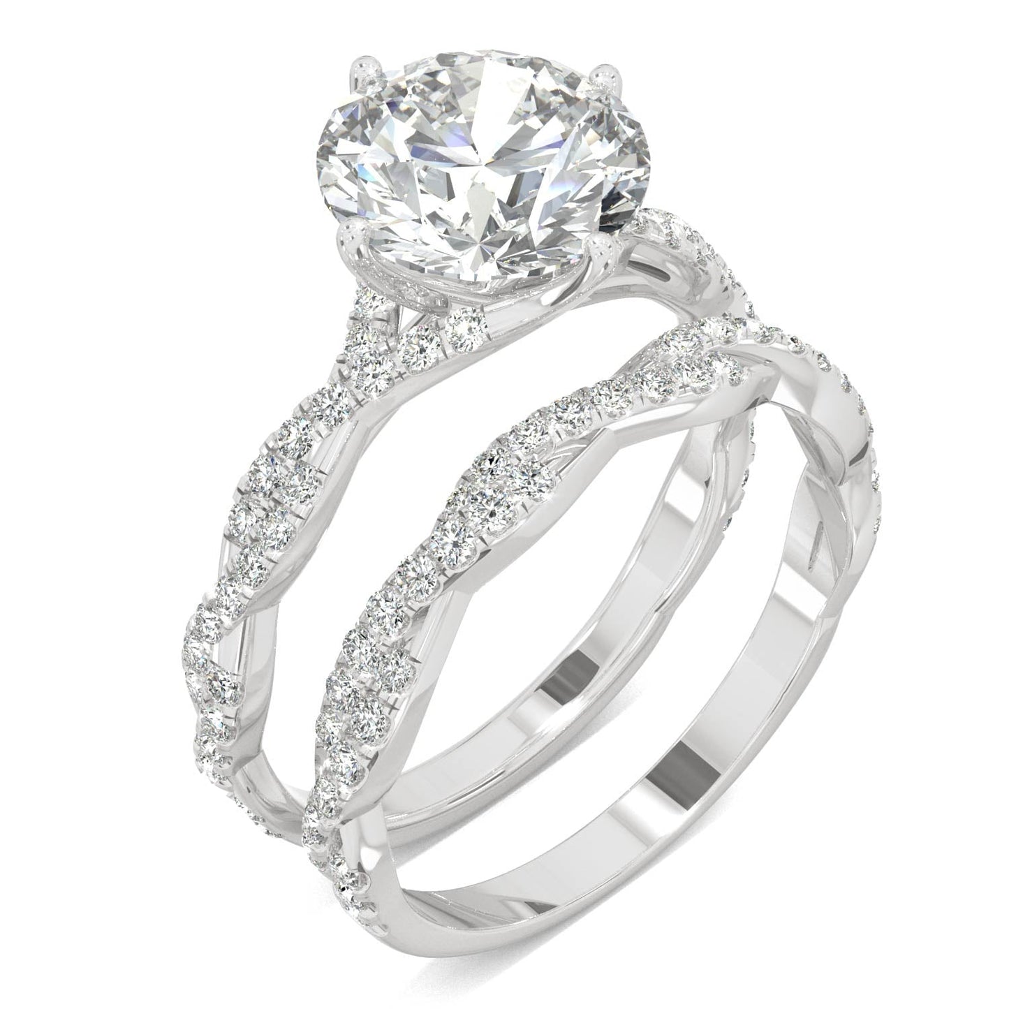2.64 CTW DEW Round Moissanite Pavé Bridal Set in 14K White Gold