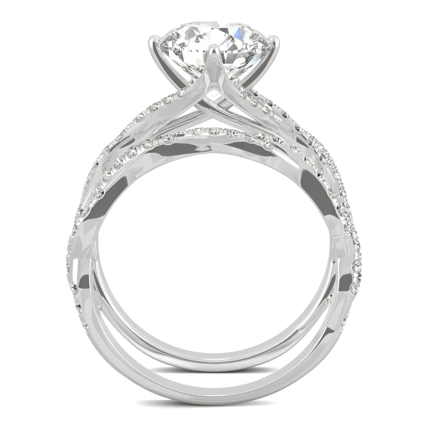 2.64 CTW DEW Round Moissanite Pavé Bridal Set in 14K White Gold