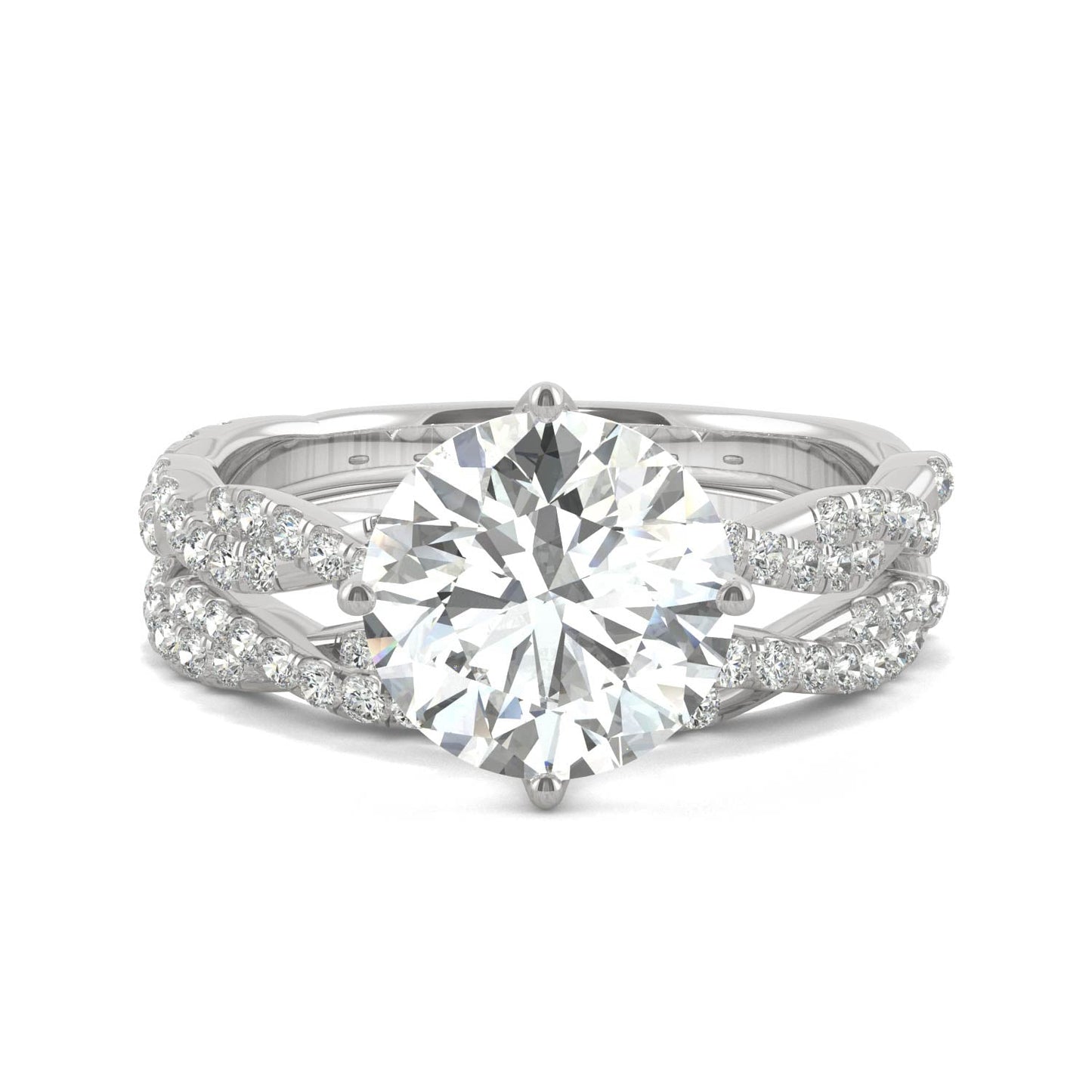 2.64 CTW DEW Round Moissanite Pavé Bridal Set in 14K White Gold