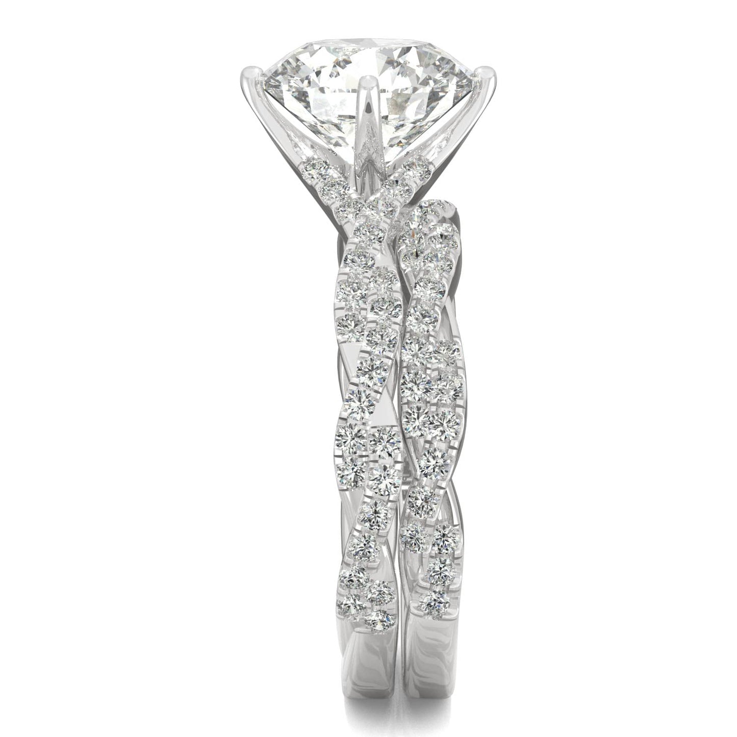 2.64 CTW DEW Round Moissanite Pavé Bridal Set in 14K White Gold
