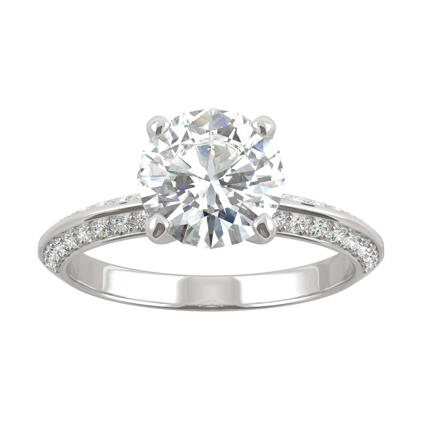 2.26 CTW DEW Round Moissanite Knife-Edge Engagement Ring in 14K White Gold