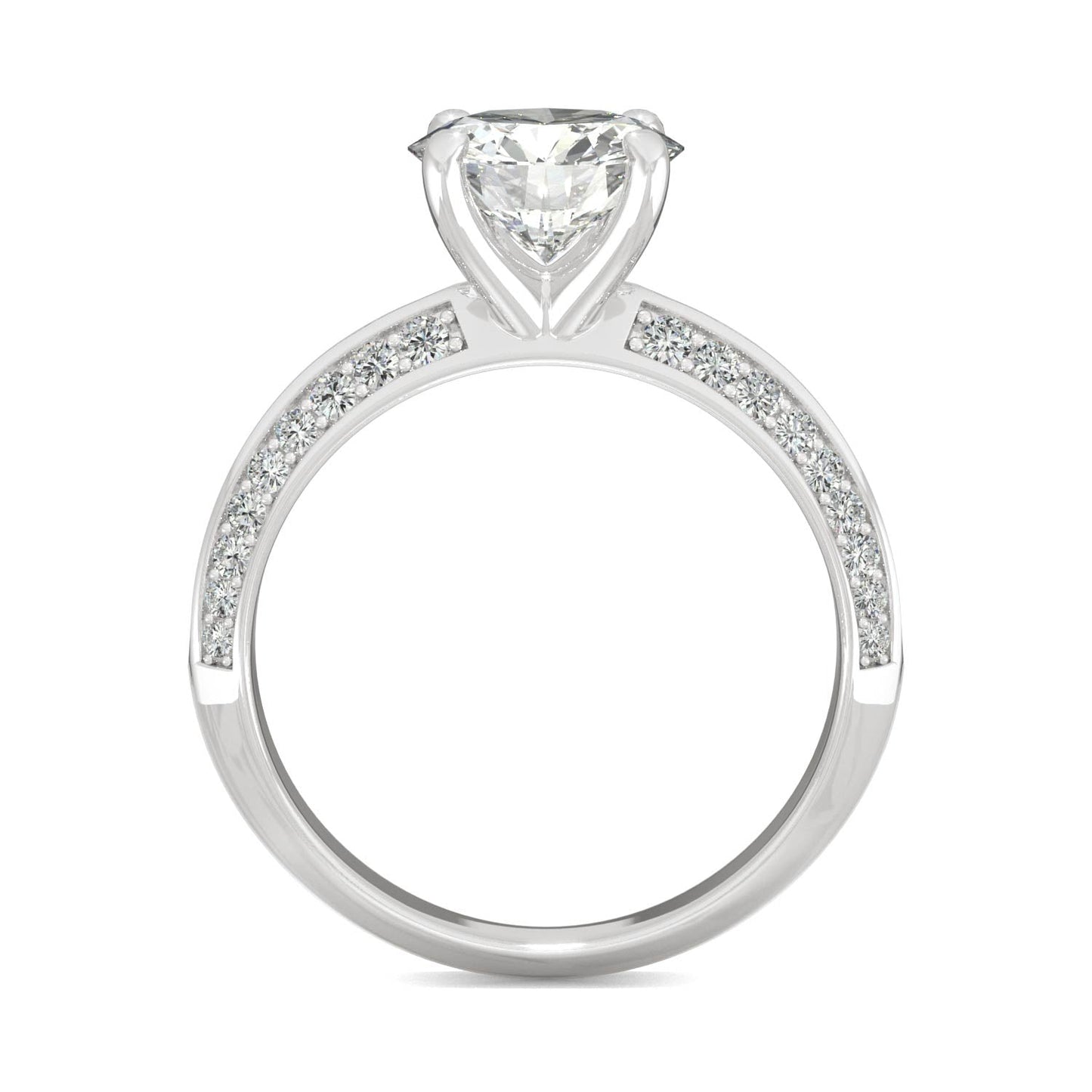 2.26 CTW DEW Round Moissanite Knife-Edge Engagement Ring in 14K White Gold