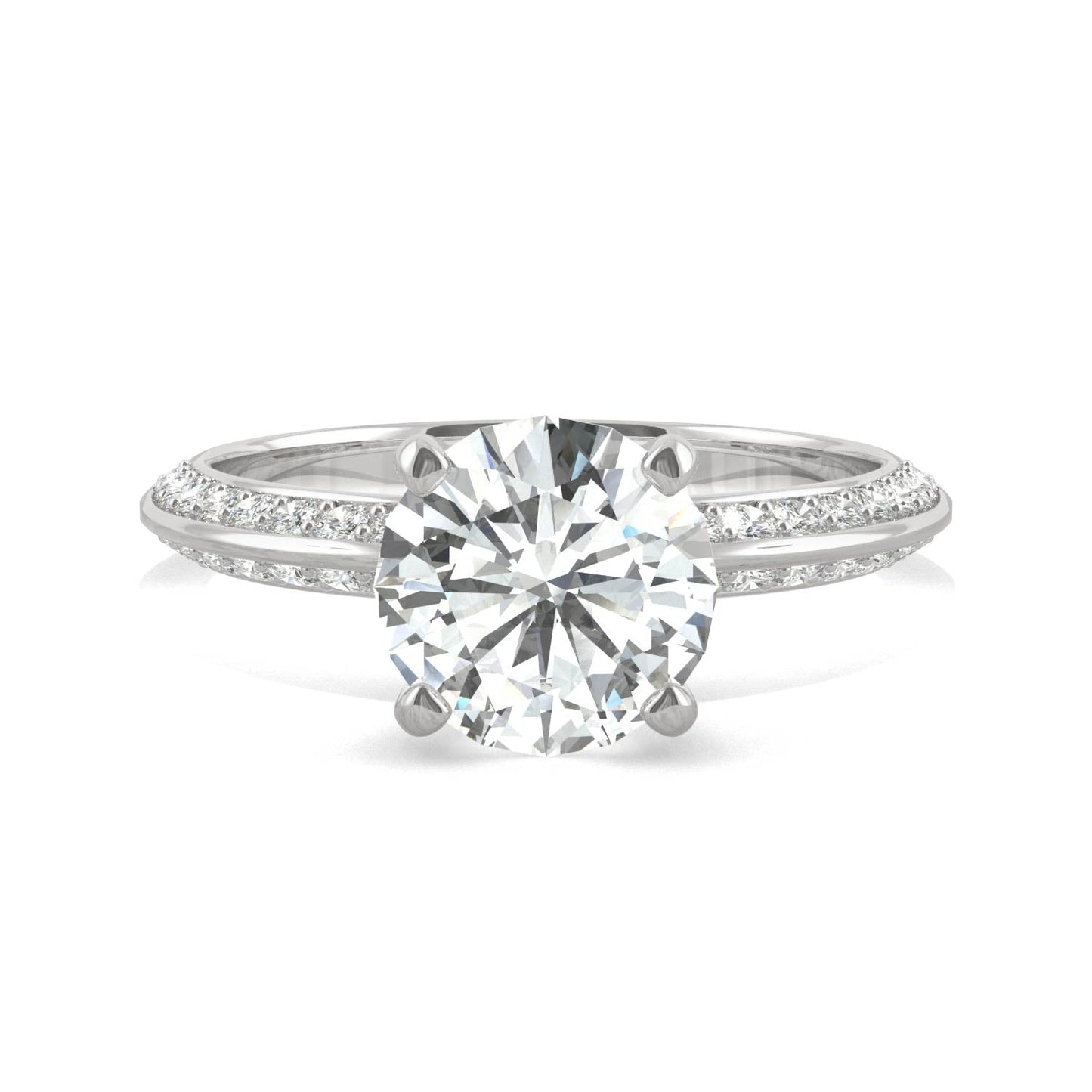 2.26 CTW DEW Round Moissanite Knife-Edge Engagement Ring in 14K White Gold