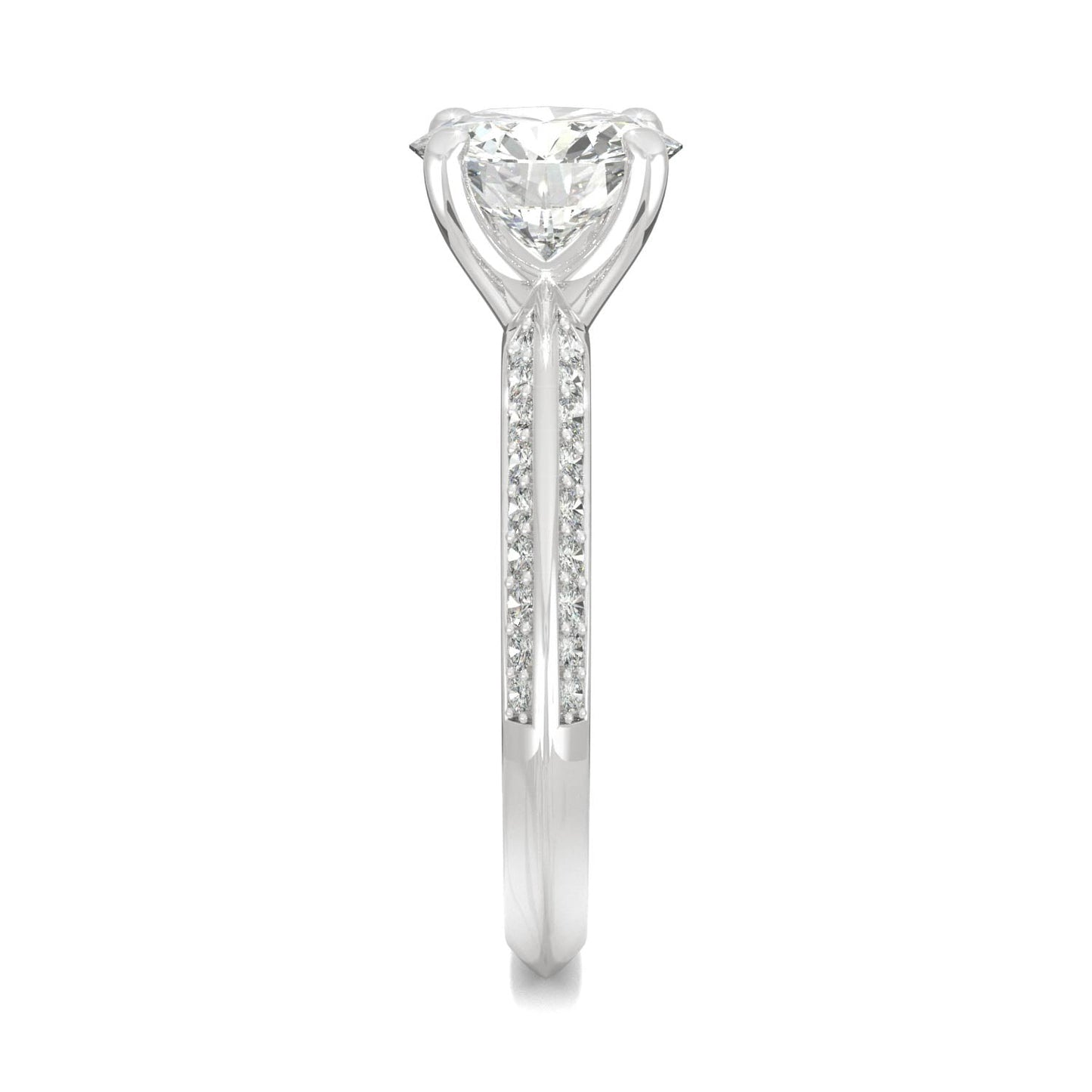 2.26 CTW DEW Round Moissanite Knife-Edge Engagement Ring in 14K White Gold
