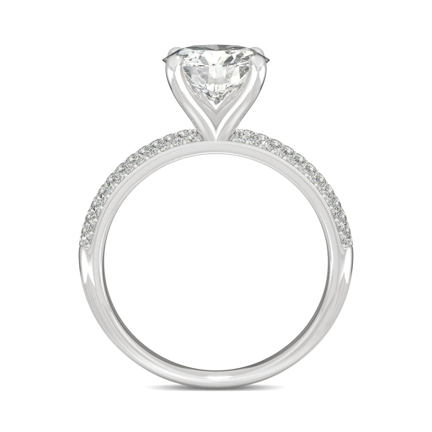 2.11 CTW DEW Round Moissanite Pavé Side-Stone Engagement Ring in 14K White Gold