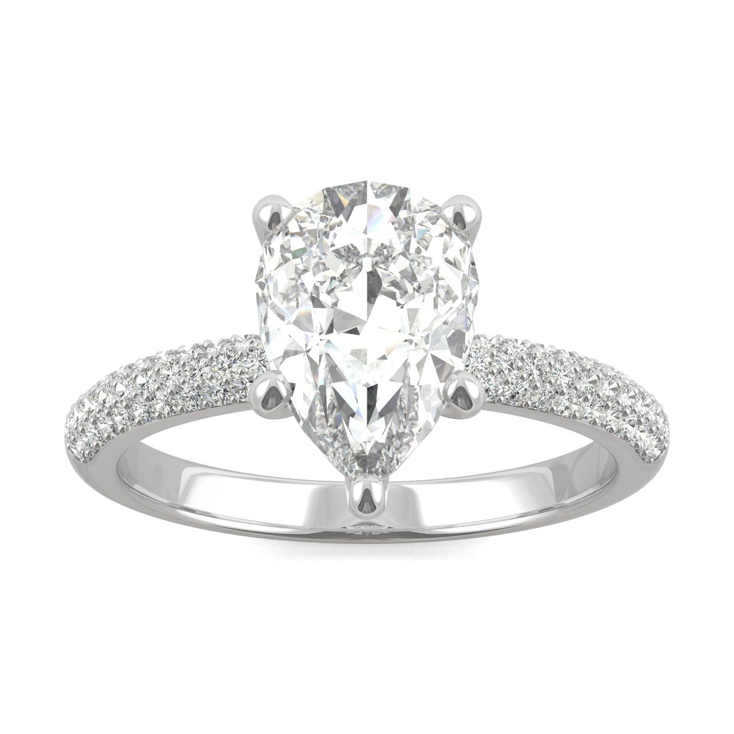 2.31 CTW DEW Pear Moissanite Pavé Engagement Ring in 14K White Gold