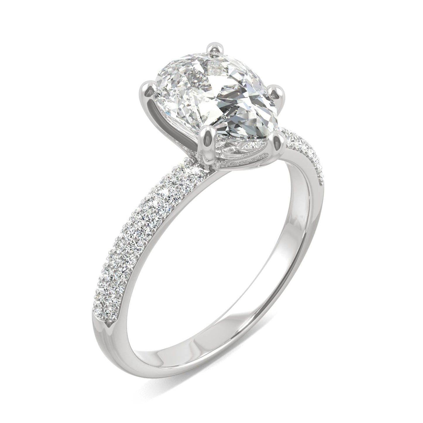 2.31 CTW DEW Pear Moissanite Pavé Engagement Ring in 14K White Gold