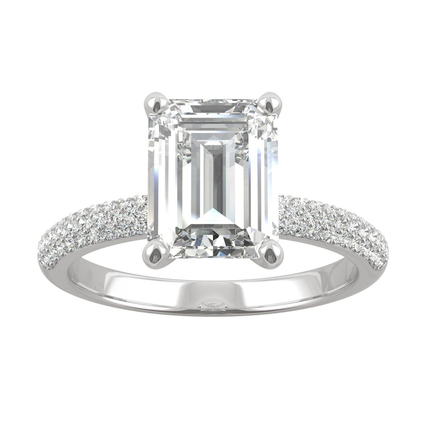 2.73 CTW DEW Emerald Moissanite Pavé Engagement Ring in 14K White Gold