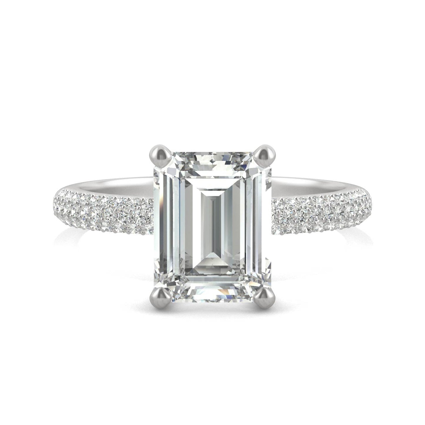 2.73 CTW DEW Emerald Moissanite Pavé Engagement Ring in 14K White Gold