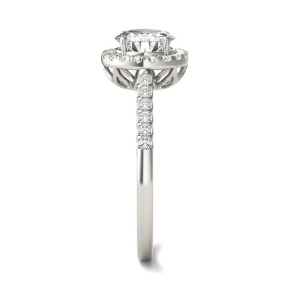 1.45 CTW DEW Round Moissanite Accented Halo Engagement Ring in 14K White Gold