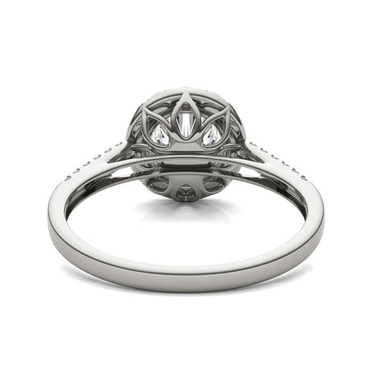 1.45 CTW DEW Round Moissanite Accented Halo Engagement Ring in 14K White Gold