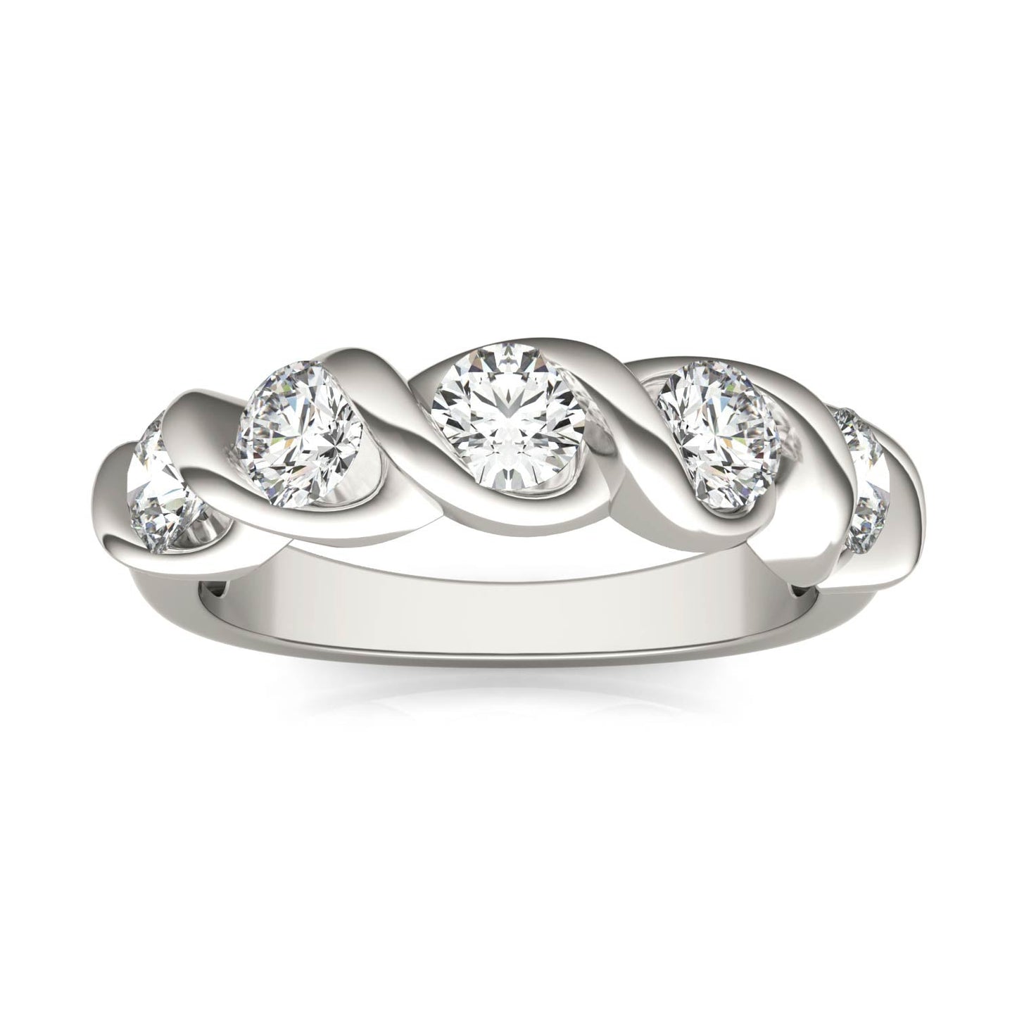 1.15 CTW DEW Round Moissanite Bypass Band in 14K White Gold